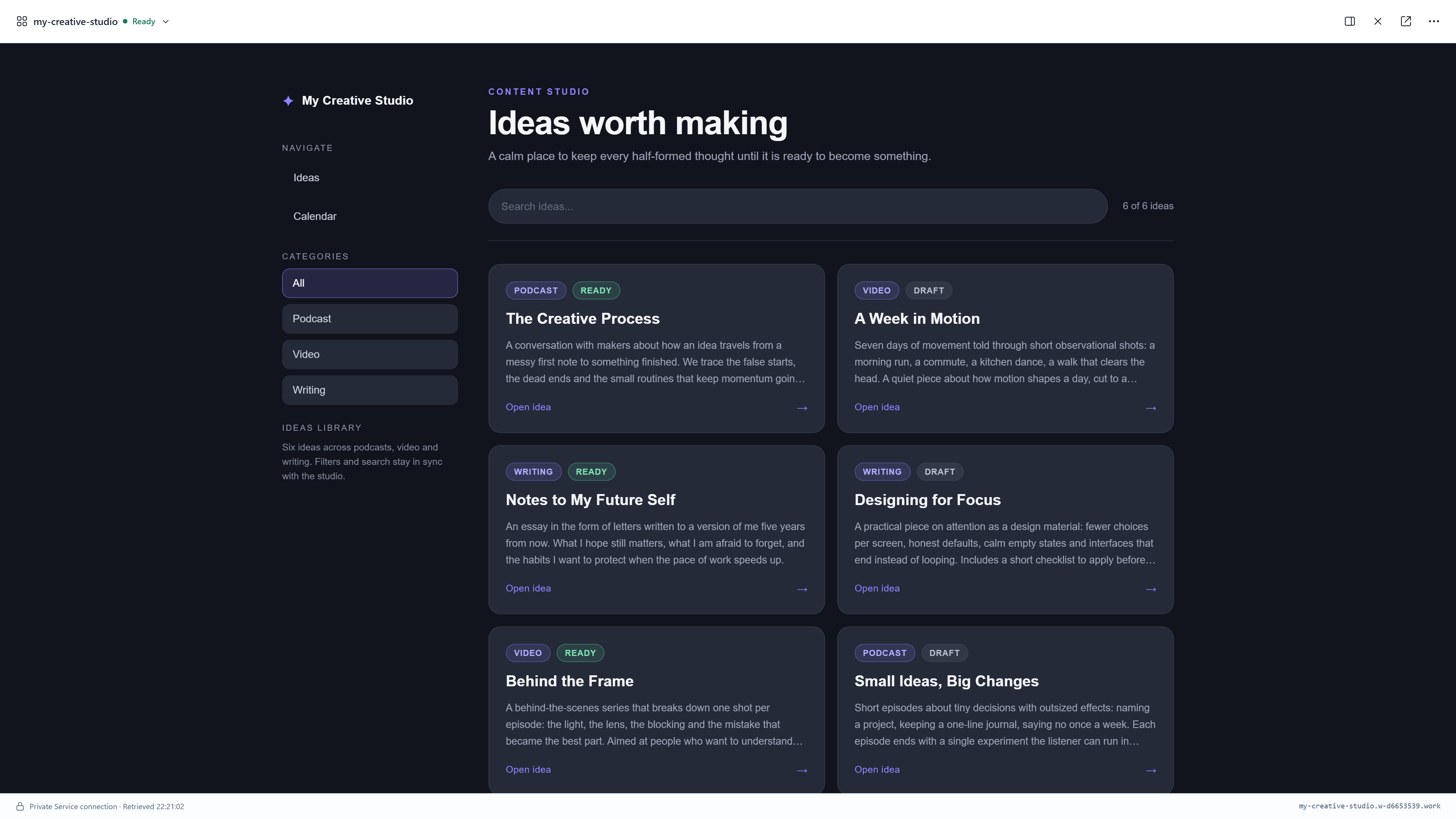 An open Creative Studio Work with a usable idea library